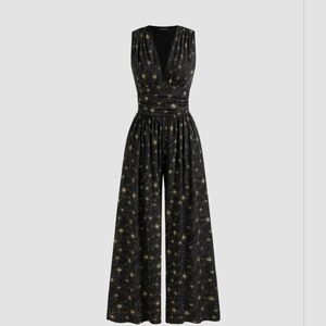 NEW V-neck Star Glitter Ruched Jumpsuit